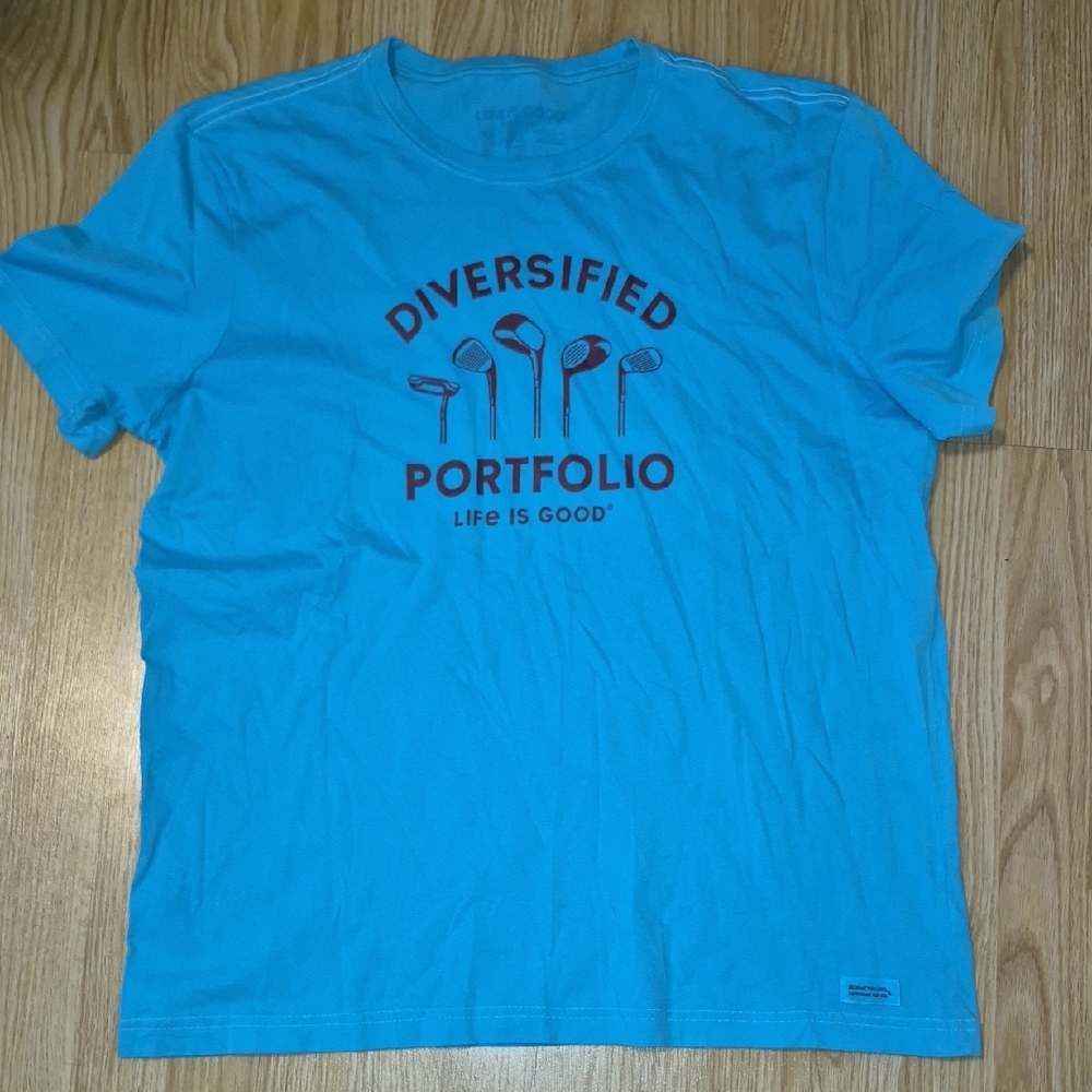 Life Is Good Men's Turquoise 'Diversified Portfolio' Golf Graphic Tee Size Xl